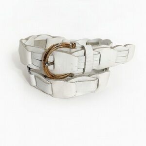 New York and Company Linked Designed Thick White Leather Belt Gold Tone Hardware